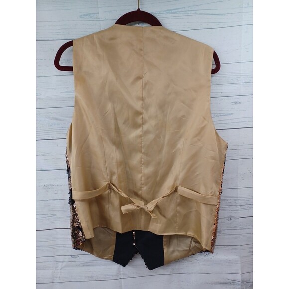 Pronti Collection By Phita Vest Black Gold Tan Sequined Sz L Embellished - Picture 5 of 10